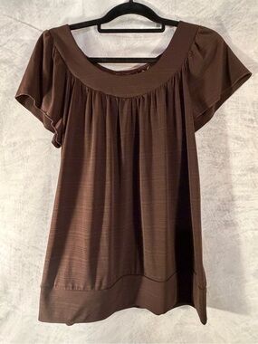 AGB Brown Blouse Size Medium Crochet Back Boho Flowy Top